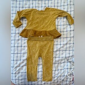 Wild Wawa Mustard Yellow Floral Peplum Top and Legging Set